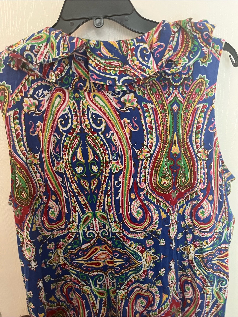Lauren Ralph Lauren Blue Multicolor Paisley Ruffle V-Neck Shell - Picture 3 of 3